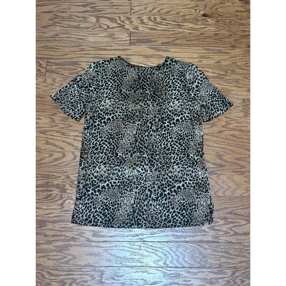 Kathie Lee Women's Cheetah Leopard Print Stretch Short Sleeve Blouse Top, Sz M - Picture 1 of 3